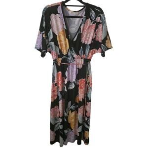 Lake Flower Floral Faux Wrap Maxi Dress Size Large